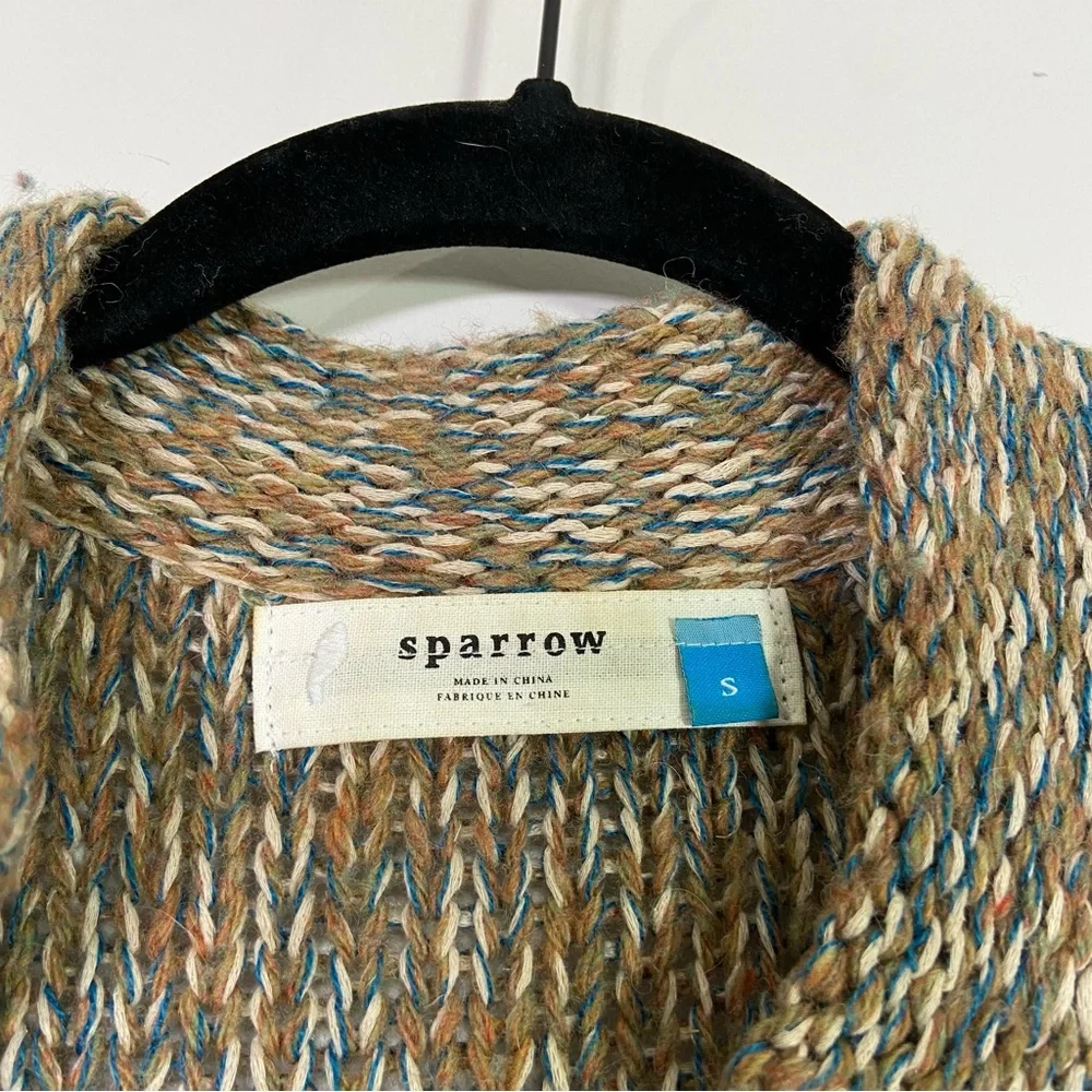 Sparrow Anthropologie Linen Wool Blend Open Front Knit Long Cardigan Sweater